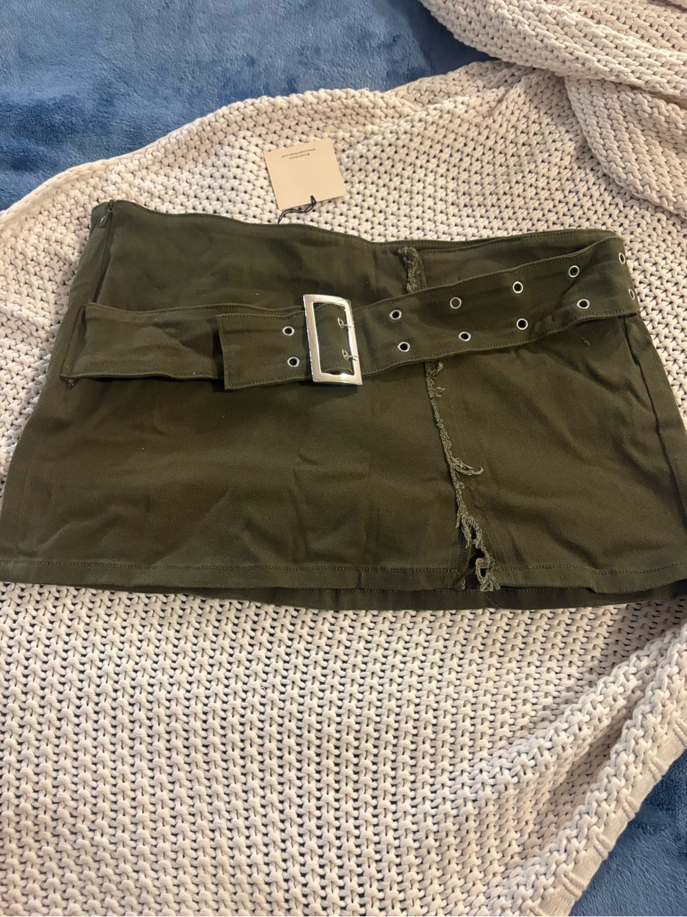 Olive Green Mini Skirt with Grommet Belt